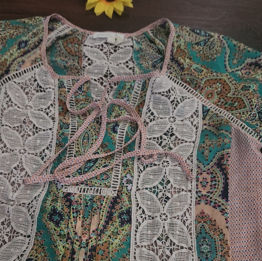 Meadow Rue Anthropologie Crochet Lace Peasant Blouse Medium - Picture 12 of 13